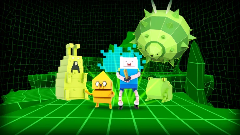 Finn and Jake inside BMO's Guardians of Sunshine game